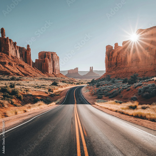 A winding desert road stretching endlessly toward the horizon