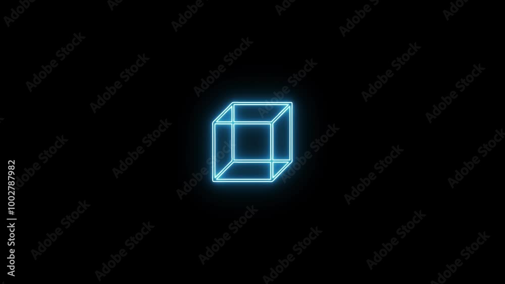 Neon cube animation on black background 4k video. Neon cube animation on black background 4k video.