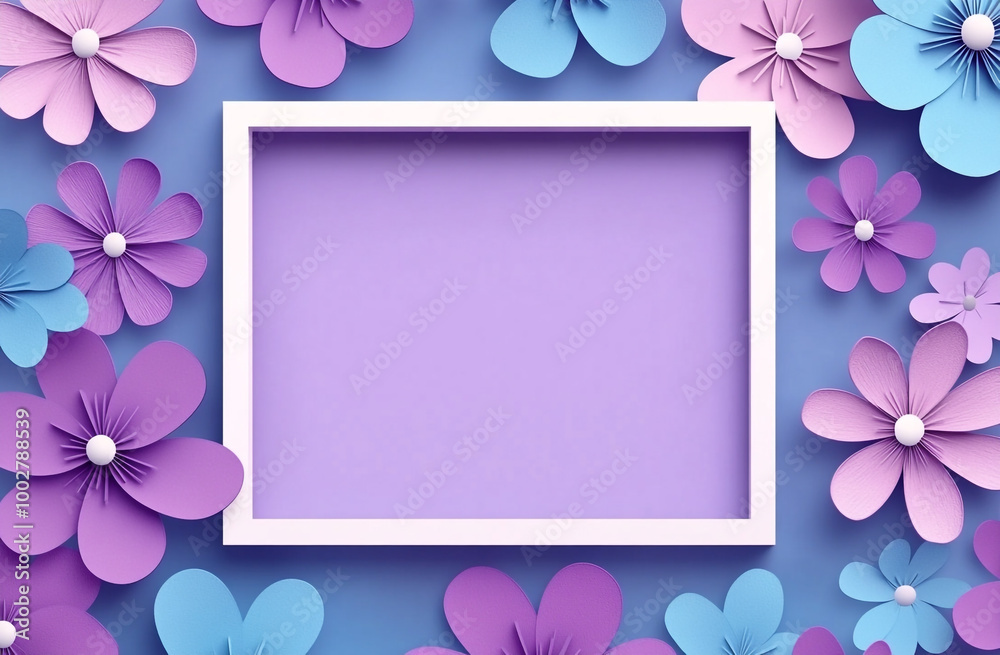 Flowers frame a background with a empty square in the middle for text in a flat design style. Flowers frame a background with a empty square in the middle for text in a flat design style.