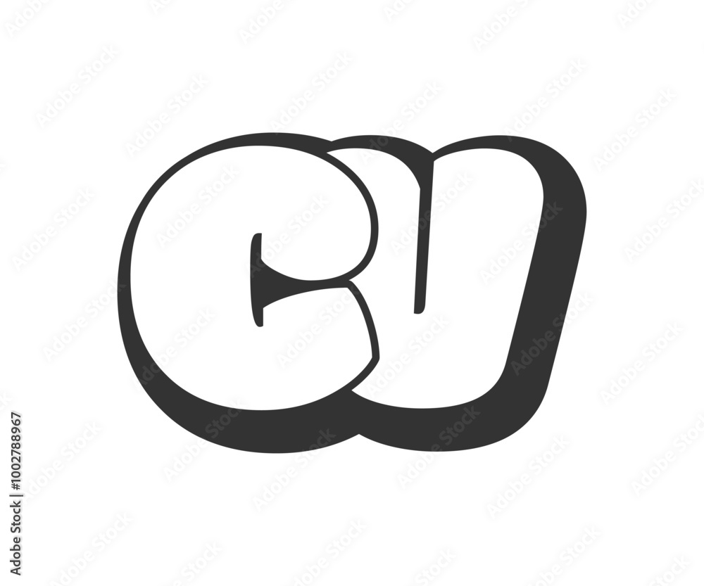 CV logo, bubble comic lettering, rounded in graffiti style black and white silhouette. Trendy preschool C and V letter text for festival party, personal initials, children funky print and web. CV logo, bubble comic lettering, rounded in graffiti style black and white silhouette. Trendy preschool C and V letter text for festival party, personal initials, children funky print and web.
