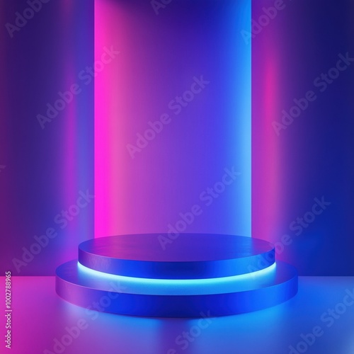 Neon-lit podium with vibrant gradient background