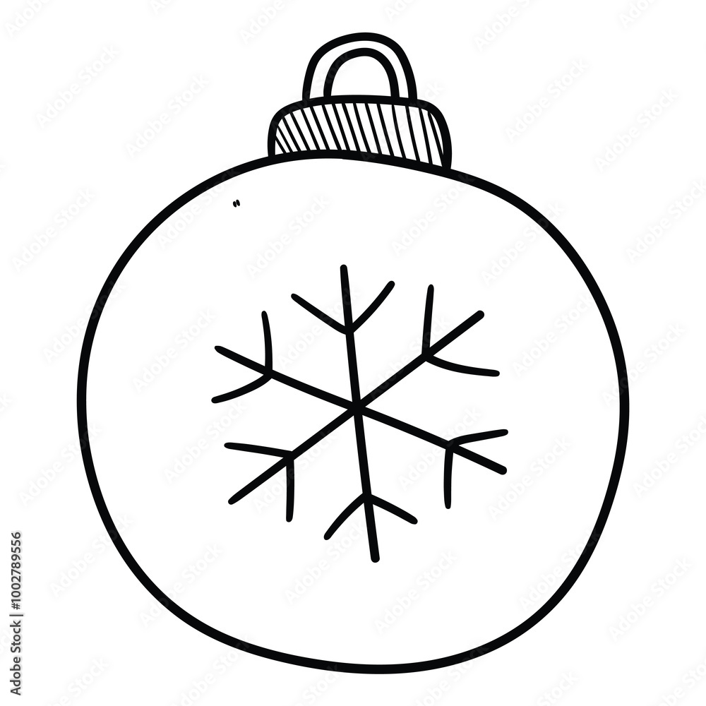 Fototapeta premium Hand drawn doodle christmas ball with snowflake on white background.