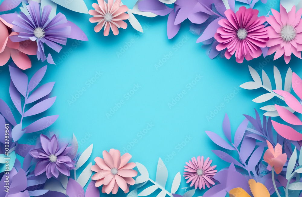 Flowers frame a background with a empty square in the middle for text in a flat design style. Flowers frame a background with a empty square in the middle for text in a flat design style.