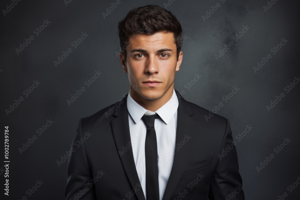 Portrait of a jovial man in his 20s wearing a professional suit jacket isolated in blank studio backdrop Portrait of a jovial man in his 20s wearing a professional suit jacket isolated in blank studio backdrop