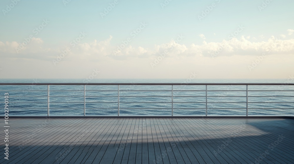 Obraz premium Empty cruise ship deck overlooking the ocean, no people, with room for text or branding
