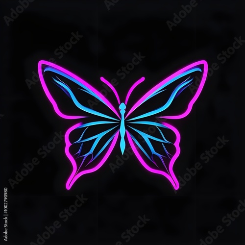 Neon Outline Of Butterfly On Empty Background