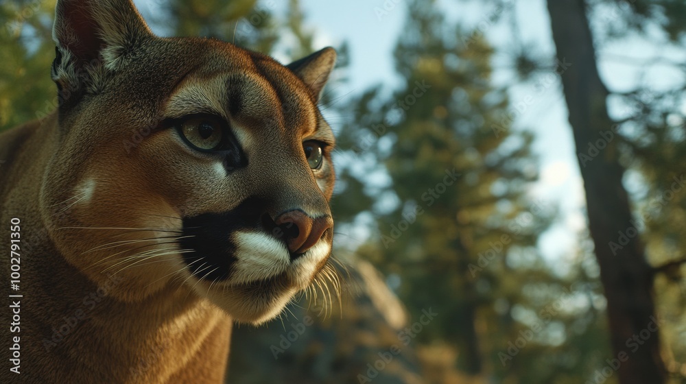 Naklejka premium Majestic Cougar in Natural Forest Habitat