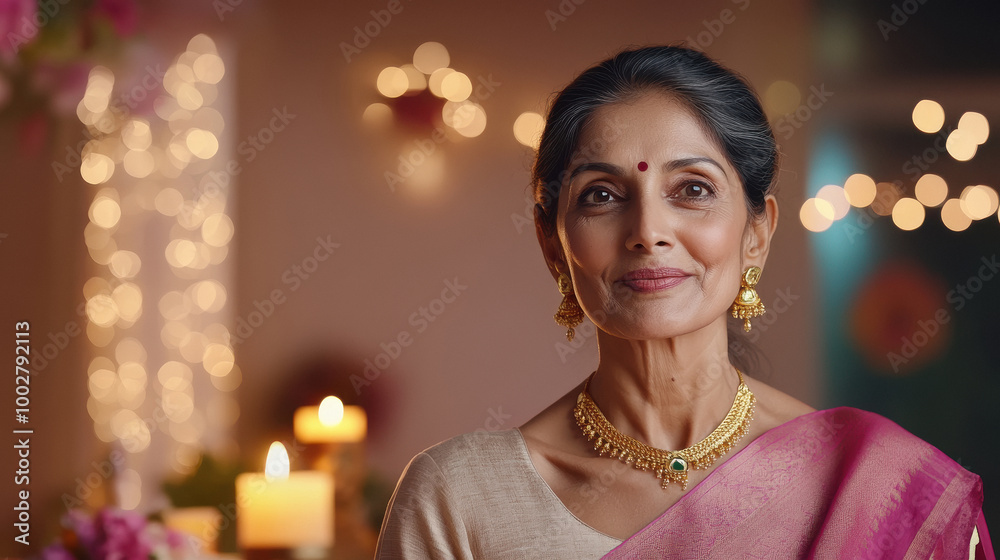 indian senior woman wearing pink sari on diwali festival indian senior woman wearing pink sari on diwali festival