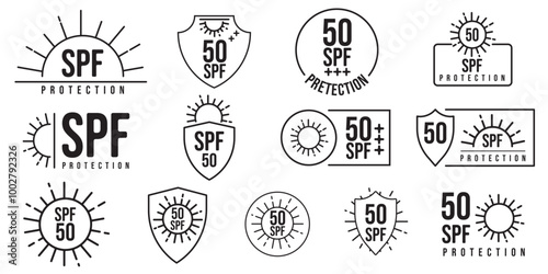 sun protection icon set, sun protection icon isolated on, line expand stroke. Vector illustration.