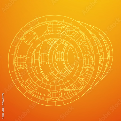 Roller bearing. Circular round rotating bearings used in industry for heavy equipment mechanical work and engineering. Wireframe low poly mesh vector illustration.