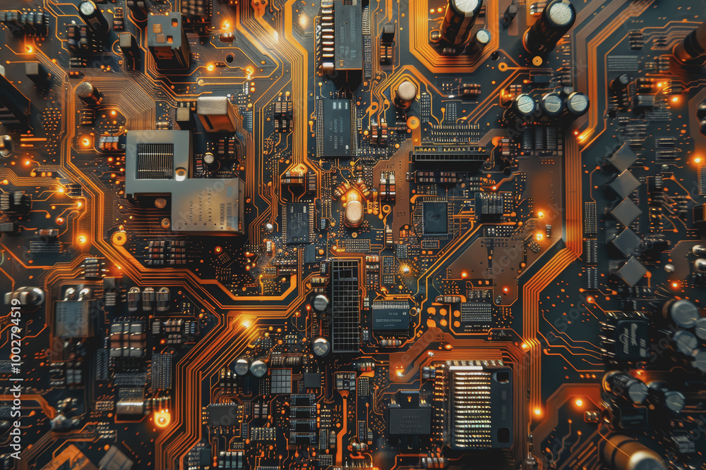 Fototapeta premium A close-up of a circuit board with many electronic components.
