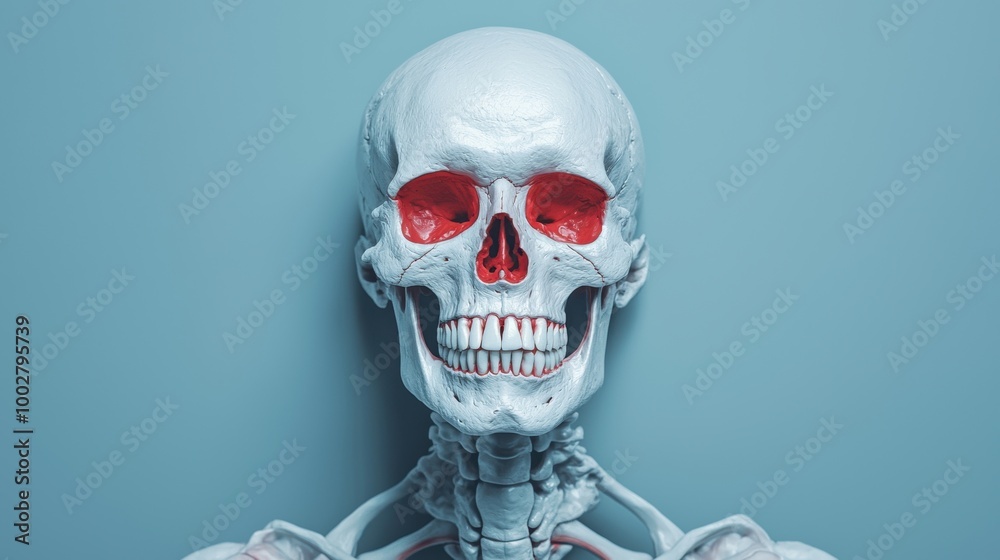 Anatomical Skeleton Model with Red Highlights Anatomical Skeleton Model with Red Highlights