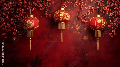 Vibrant Chinese New Year Backdrop with Golden Accents and Auspicious Red Symbolizing Prosperity Wealth and Abundance During the Festive Cultural