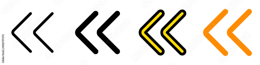 Vector double arrow chevron left icon. Black, white background. Perfect for app and web interfaces, infographics, presentations, marketing, etc. Vector double arrow chevron left icon. Black, white background. Perfect for app and web interfaces, infographics, presentations, marketing, etc.