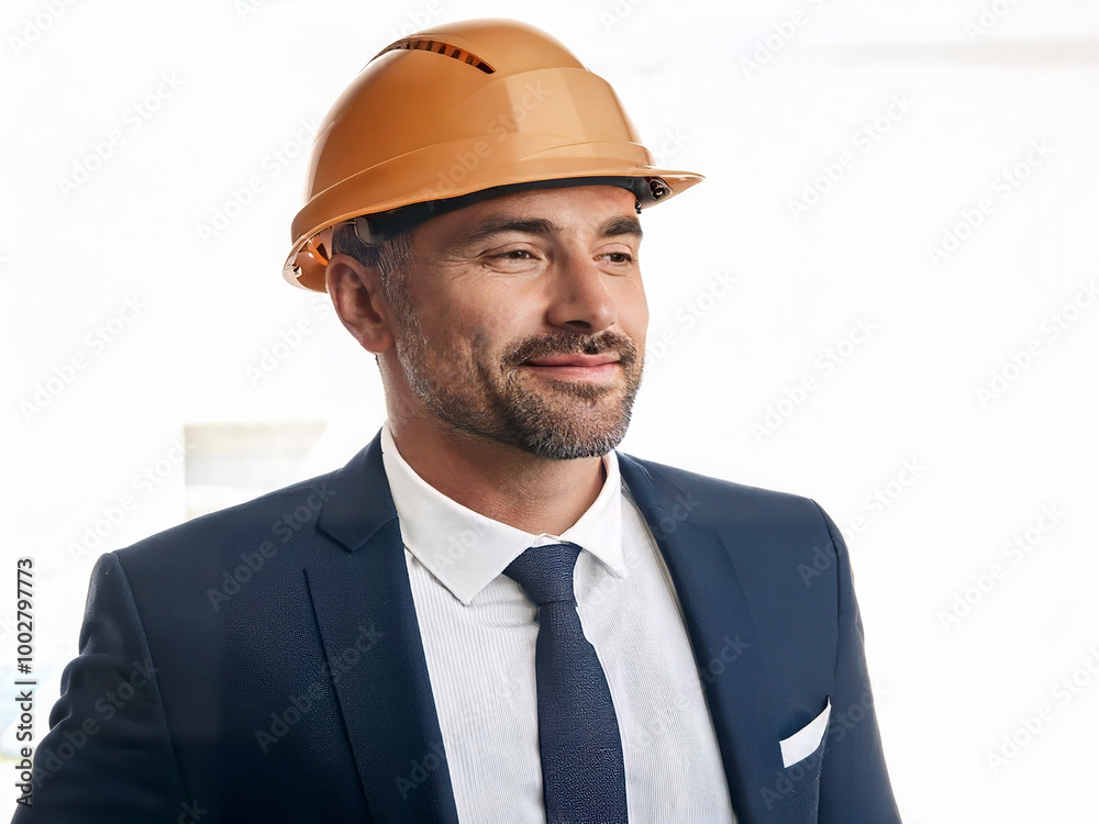 Worker with hard hat isolated in white background Worker with hard hat isolated in white background