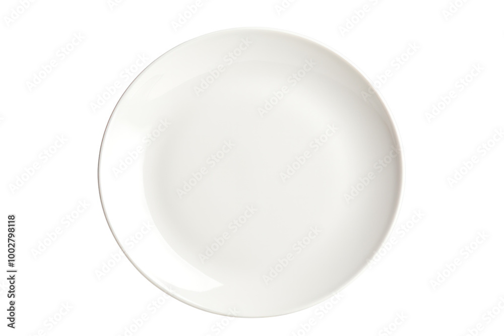 High-quality white ceramic plate with a slight sheen and a perfectly even edge, displayed on a white background High-quality white ceramic plate with a slight sheen and a perfectly even edge, displayed on a white background