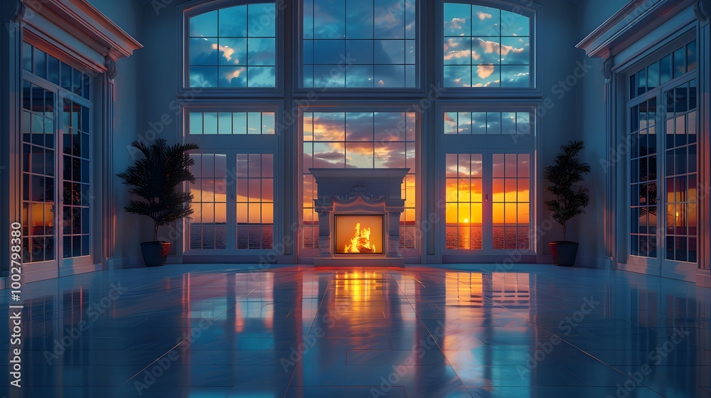 Fototapeta premium Sunset View from a Modern Home