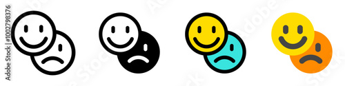 Vector emoticon reaction icon. Black, white background. Perfect for app and web interfaces, infographics, presentations, marketing, etc.