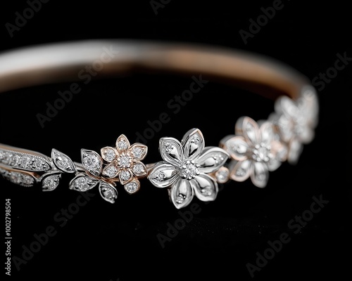 Elegant diamond bracelet with a floral motif, each flower encrusted with diamonds, bracelet, diamond, floral motif, elegant photo