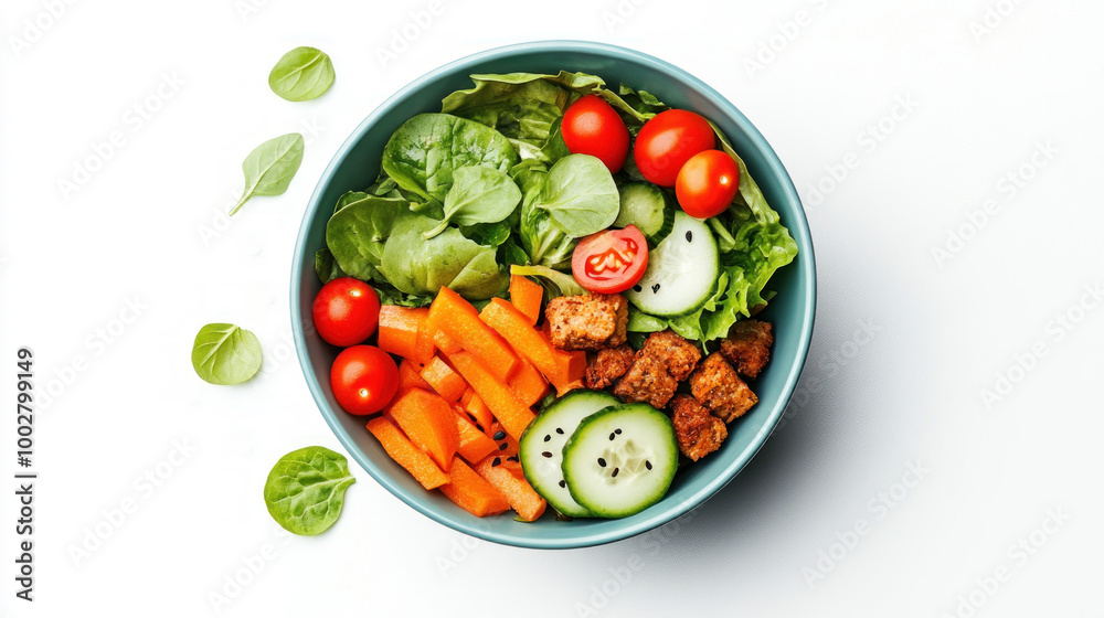 Colorful salad bowl with fresh vegetables on a white isolated background. Colorful salad bowl with fresh vegetables on a white isolated background.