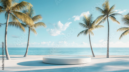 Beach Podium with Palm Trees and Ocean Breeze