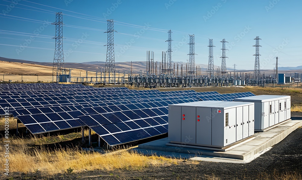 Solar Power Station with Power Lines and Transformer Station Solar Power Station with Power Lines and Transformer Station