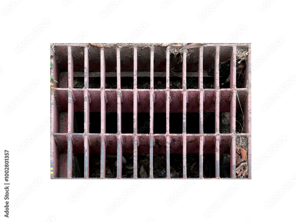 The old and dirty iron grating drain cover isolated on transparent background. The old and dirty iron grating drain cover isolated on transparent background.