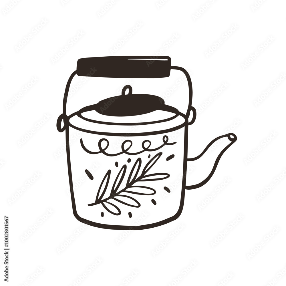 A Beautifully Stylish Teapot Illustration Featuring an Elegant Leaf Design Element A Beautifully Stylish Teapot Illustration Featuring an Elegant Leaf Design Element