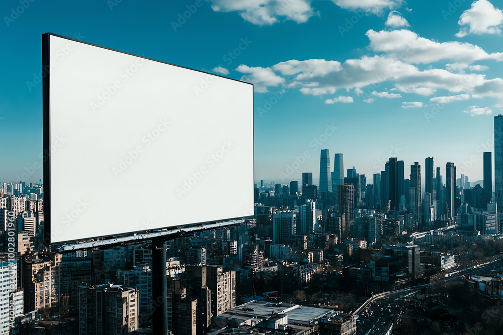 Blank white billboard mockup on a cityscape with skyscrapers and busy streets, photorealistic detail, white horizontal billboard mockup cityscape, metropolitan ad space Blank white billboard mockup on a cityscape with skyscrapers and busy streets, photorealistic detail, white horizontal billboard mockup cityscape, metropolitan ad space