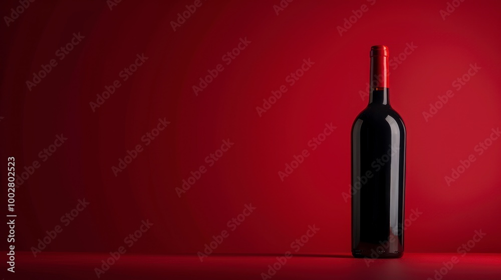 Obraz premium Elegant wine bottle on a red background.