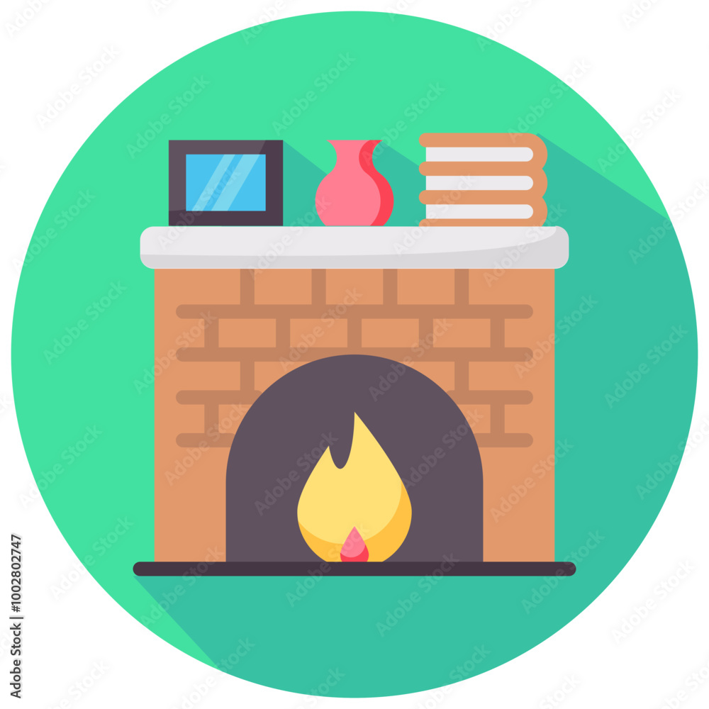 Fototapeta premium fireplace round flat vector icon