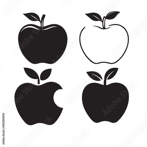 Black silhouette of an apple icon on a white background