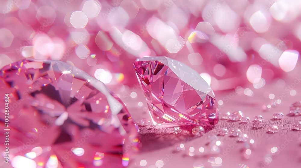 Fototapeta premium Stunning close-up of pink diamonds sparkling against a soft background, perfect for showcasing luxury and elegance.