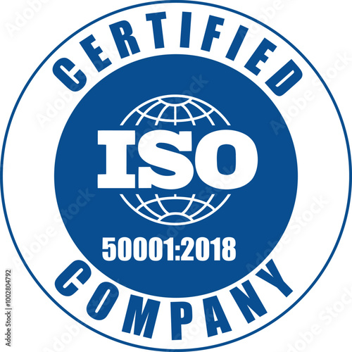 ISO Certified Company, Certificate ISO 50001:2018 Blue, Quality Certificate, Energy Management System Certified, ISO 50001-2018 Energy Management System