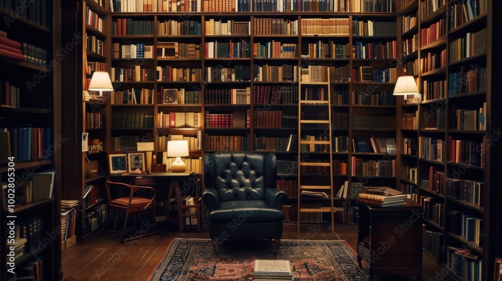 Cozy Library with Bookshelves and Reading Nook Cozy Library with Bookshelves and Reading Nook