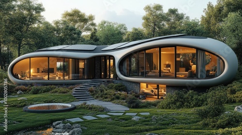 Solar-Powered Futuristic Home in the Countryside - Eco-Friendly Design for Sustainable Living