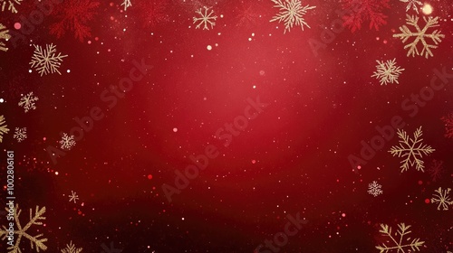 Red background with a red border. Red Christmas decorations, Merry Christmas card. Winter holiday theme. Happy New Year. Space for text.