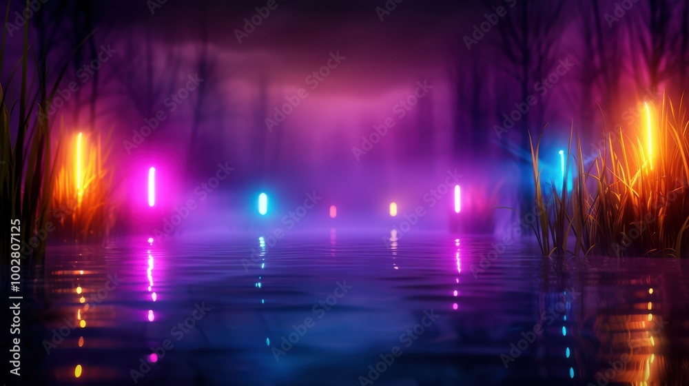 Dark Foggy Swamp with Eerie Glow