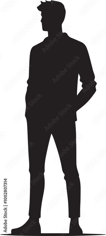Man standing silhouette, people. Vector silhouette of a man standing, businessman, black color
Man standing silhouette, people. Vector silhouette of a man standing, businessman, black color