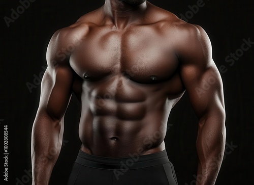 Muscular man showcasing a strong physique against a dark background.