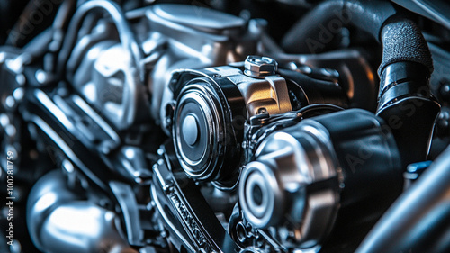 close up of a motorcycle engine