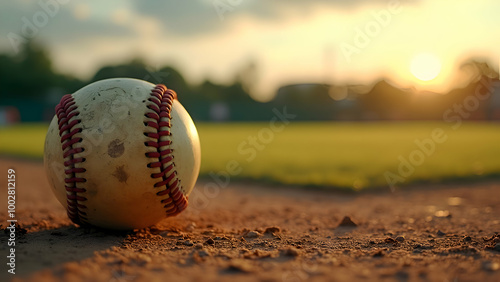 Vintage style illustration of baseball sports background elements in the evening light atmosphere