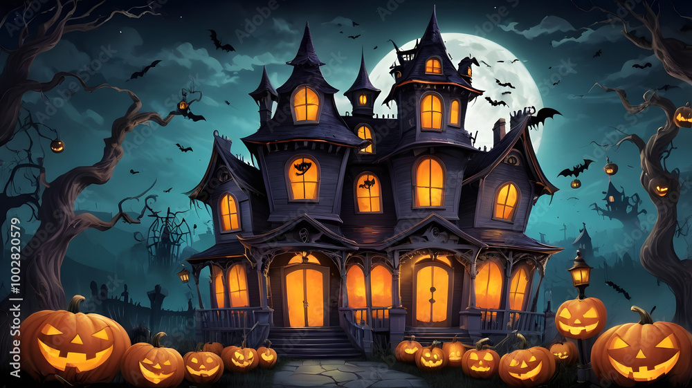 halloween pumpkin night moon bat vector horror holiday spooky illustration tree castle scary october dark celebration design house black silhouette orange cartoon fear party halloween pumpkin night moon bat vector horror holiday spooky illustration tree castle scary october dark celebration design house black silhouette orange cartoon fear party