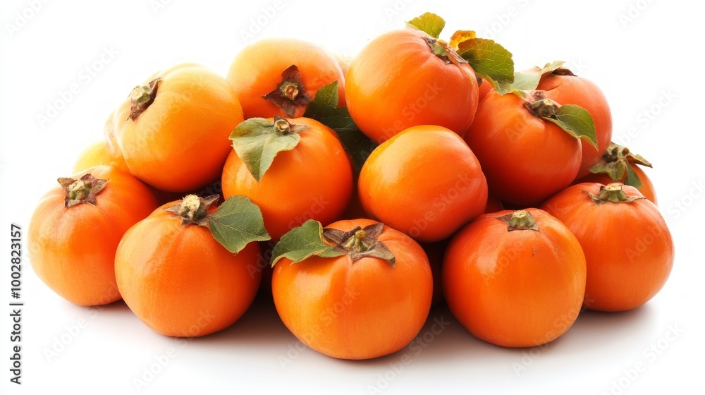 A pile of orange persimmons isolated on white background A pile of orange persimmons isolated on white background