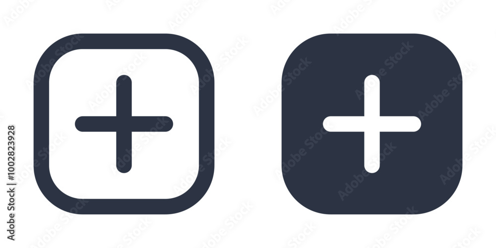 Add Button, Plus or New Item simple icons set designed in filled, outline, line and stroke style Add Button, Plus or New Item simple icons set designed in filled, outline, line and stroke style