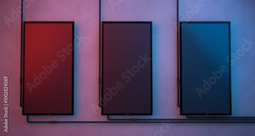 Close up three vertical television display mock up