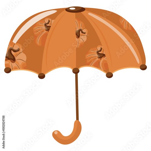 icon of an autumn accessory, namely an umbrella with a design of orange pumpkins, vector