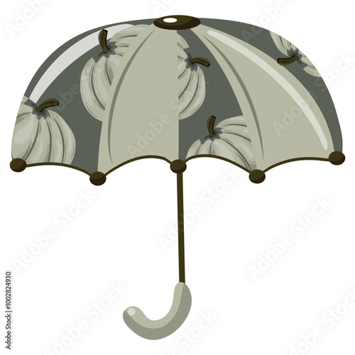 icon of an autumn accessory, namely an umbrella with a design of round green pumpkins, vector