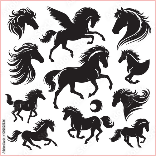 Basic RGB Horse head vector silhouettes
