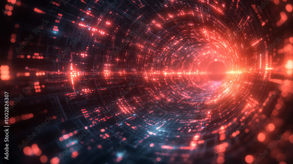 Abstract digital tunnel with glowing red lights. Abstract digital tunnel with glowing red lights.